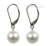 10mm white round shell pearl sterling silver eurowire earrings on sale