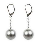 12mm light gray round shell pearl eurowire earrings, 925 silver