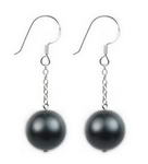 12mm dark gray round shell pearl sterling silver drop earrings