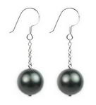 12mm peacock black round shell pearl sterling silver drop earrings