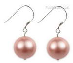 12mm pink round shell pearl 925 silver earrings on sale