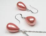 Pink tear drop shell pearl jewelry set for sale, 12x18mm