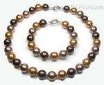 Multicolor round shell pearl necklace bracelet set whole sale, 12mm