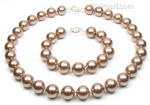 Bronze round shell pearl necklace bracelet set discounted sale, 12mm