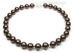 Coffee chocolate round shell pearl necklace discounted sale, 12mm