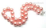 Pink round shell pearl necklace wholesale, 12mm