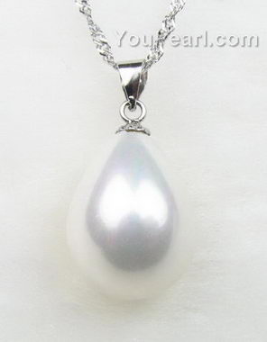 Pretty Genuine 12x16mm White South Sea Shell Pearl Teardrop Pendant Necklace AAA